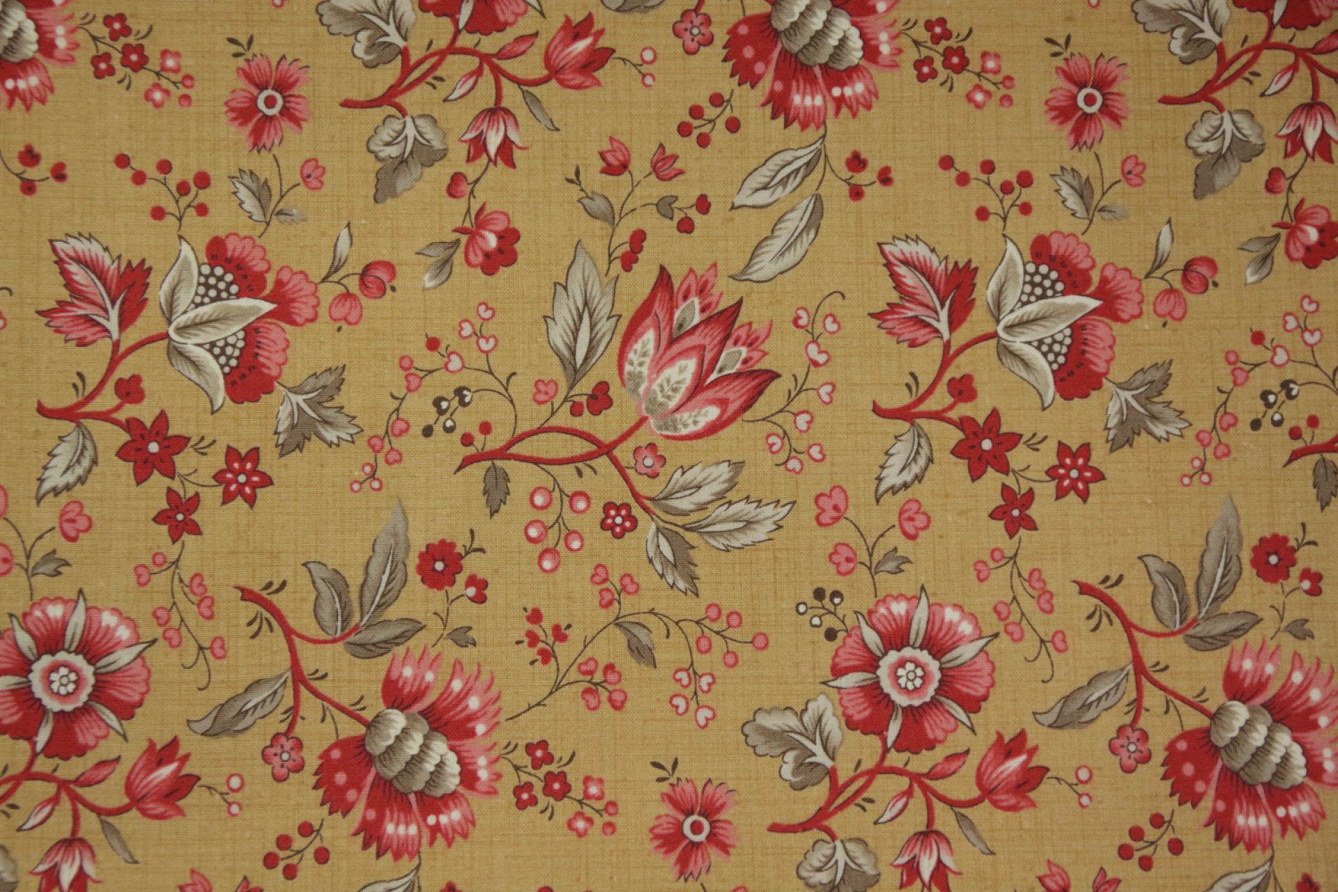 quiltstof-Licht okerbruin met bloemen in