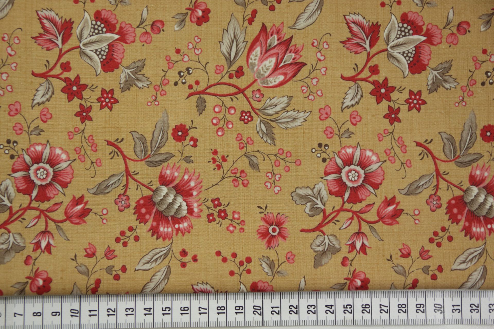 quiltstof-Licht okerbruin met bloemen in