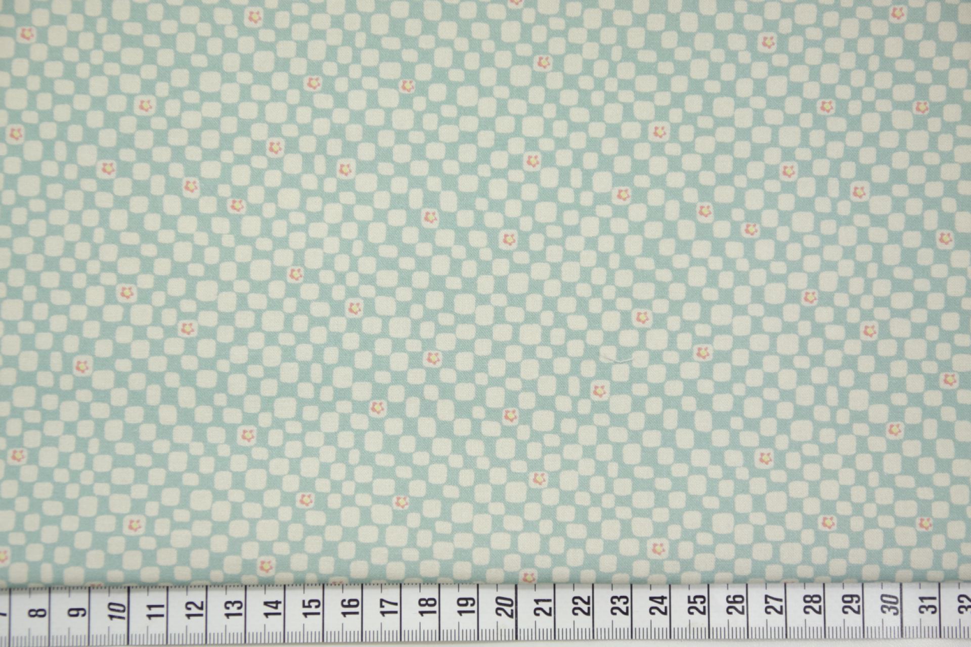 quiltstof-Ivoor met oudblauwe blokjes-De